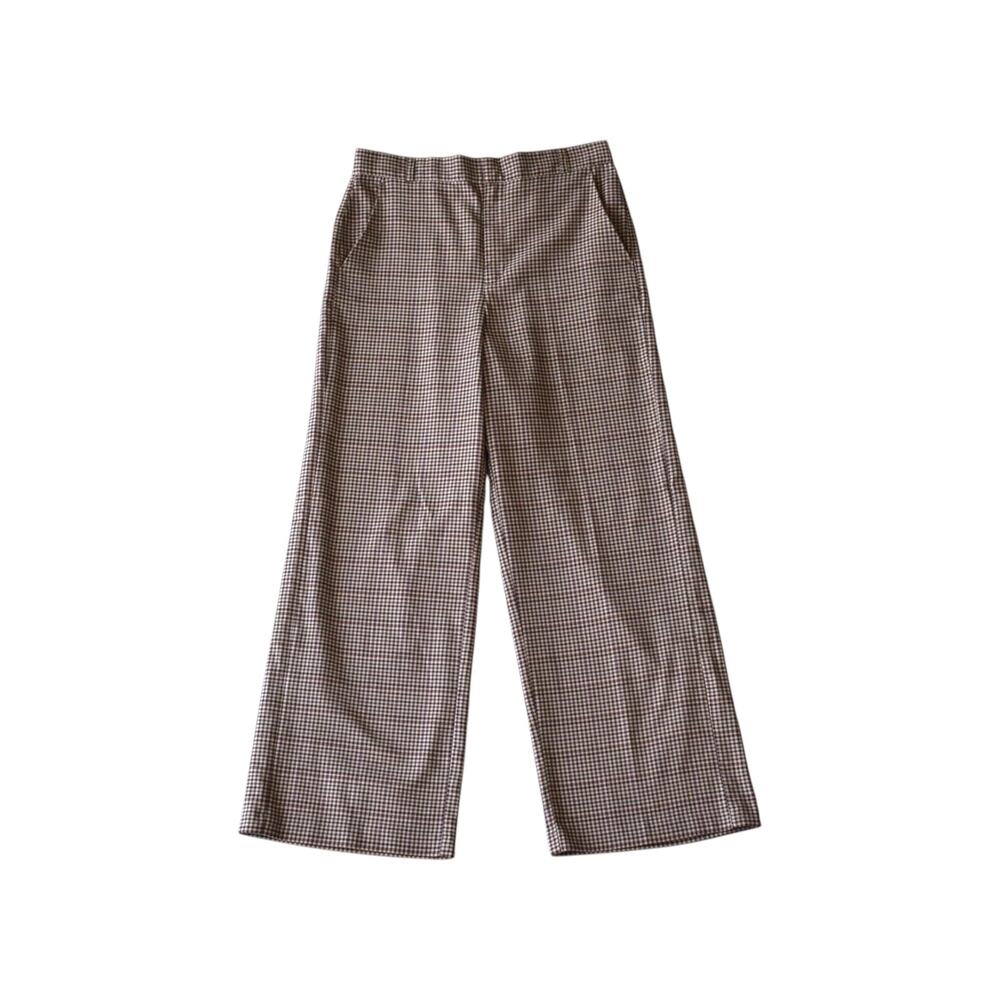GU Japan Brown Plaid Wide Leg Pants High Rise Trouser Size L